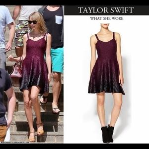 Taylor Swift FP Maroon Ombre Foil Skater Dress $98